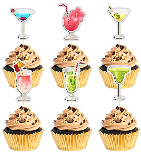 MEFENG Cocktail Collection Cupcake Toppers , Cocktail Party Decorations , Decoration Ssupplies For Bachelor Theme Party , Birthday Theme Cupcake Toppers.18 Pieces