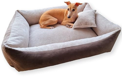 4L Textil Teo Kuscheliges Hundebett Bezug abnehmbar und waschbar Hundekorb mittelgroße Hunde Hundekissen flauschig Hundekörbchen Hundesofa (120x100 cm, Braun/Beige)
