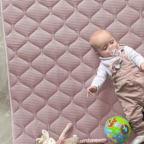 Sanosoft® Krabbeldecke - rutsch- & wasserfest - Öko Tex & Made in Germany (130x150cm, Rosa)