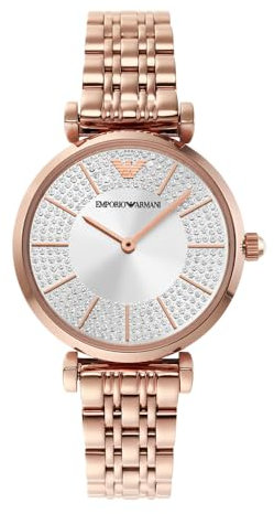Emporio Armani Uhr für Damen , Zweizeiger Uhrwerk, 32mm Rose Gold Edelstahlgehäuse mit einem Edelstahlarmband, AR11446