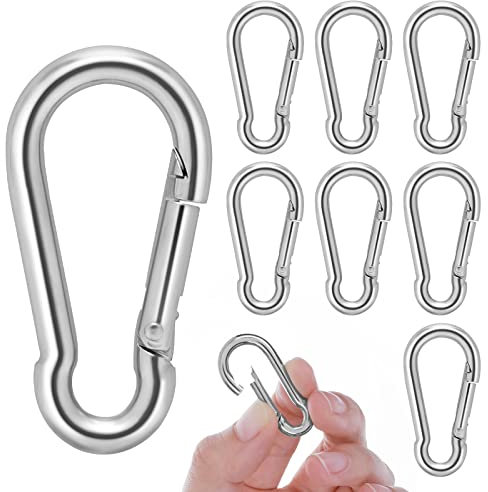 Yolev 8 Pièces Mousqueton à Ressort 304 Pince en Métal en Acier Inoxydable Connecteur de Cordon Robuste Crochet à Ressort d'escalade Petit Mousqueton Clé pour Hommes Femmes Sac à Dos Paracorde