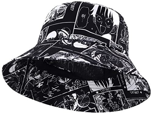 Roffatide Anime Bucket Hat Fischerhut mit Graffiti Hip-H Faltbarer Sonnenhut aus Baumwolle für Jungen und Mädchen A