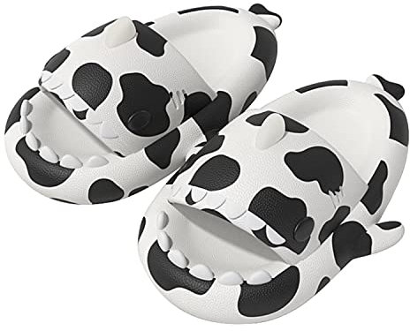 GULAKY Cloud Shark Slides Pillow Slippers Damen/Herren Hausschuhe Unisex Badeschuhe für Sommer,Kühe weiß,36.37