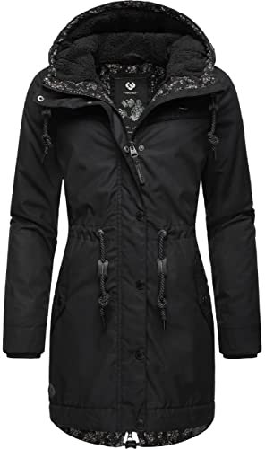 Ragwear Damen langer Mantel warme Winterjacke mit Kapuze YM-Canny Black22 Gr. XXL