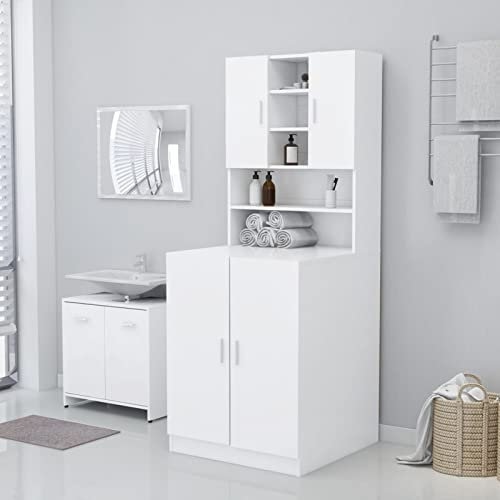 Festnight Meuble pour Machine à Laver, Meuble Lave Linge,Meuble Lave Linge, Cache Machine a Laver,Armoire Salle de Bain LaveLinge 71x71,5x91,5 cm-l'armoire inférieure-Blanc