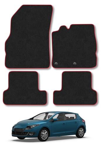 Renault Megane (2008-2016) [Estate, Hatchback] Carpet Car Mats | Red Edge Trim Tailored Fit Floor Mats Full Coverage Protection Accessories Easy Clean Anti Slip Made in the UK