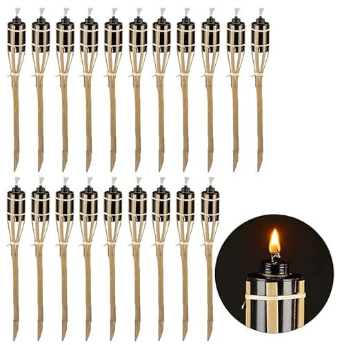 Virsus 20 Fiaccole da giardino in bambù, Altezza 90 cm, torcia ad olio con stoppino, candela per esterno, fiaccola decorativa per Feste ed Eventi -2333