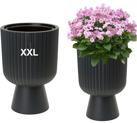 MELTOM Pot de Fleurs en Plastique, Pot de Fleurs, Calice avec rainures 3D (Anthracite, XXL - 56,5 cm)