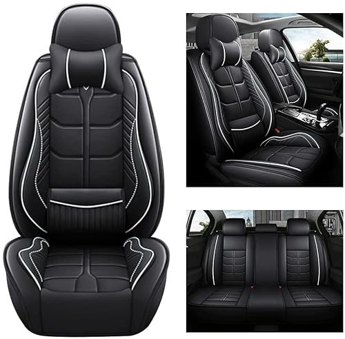 maiqiken Autositzbezug Für Audi Q3 Sportback Anno 2012-2024 Komplettset 5 Sitze Allwettereinsatz Auto Ledersitzbezug Schwarz Weiß
