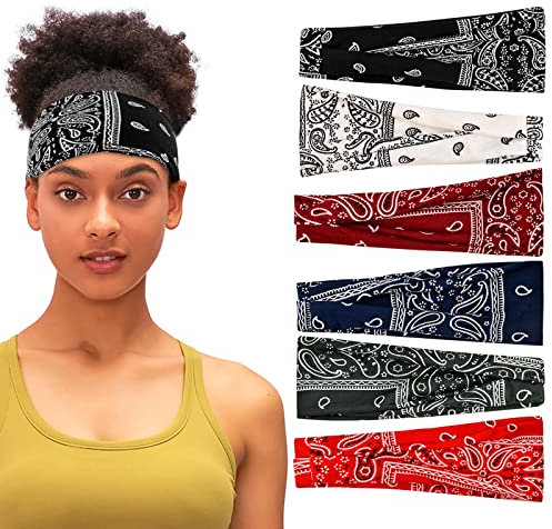 Vesaneae Haarband Damen, Stirnbänder Sport, Yoga Haarbänder, Haarbänder Sommer, Elastisch Haarbänder, Breit Haarreife für Wandern Make-up, Baumwolle Breit Kopftuch, Sport Schweißband (A)