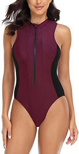 Costume Piscina Donna Curvy 54 Costume da Bagno Bikini Senza Maniche con Cerniera Abbinata a Colori a Triangolo Moda Donna Costume Nuoto Intero Ragazza