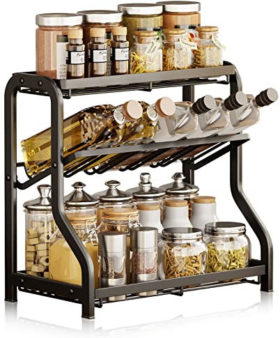 Aresvrgo éTagèRe à éPices,Rangement Epices Cuisine,3 Niveaux Support Planchettes,Etagere Epices Cuisine en Acier Inoxydable Gain de Place,pour les Cuisine Comptoirs Rangement Pots à éPices