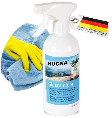 HUCKA Glasreiniger - Oberflächenschutz mit Abperleffekt (500ml) + Fensterputzmittel, Glasveredlung für streifenfreie Reinigung