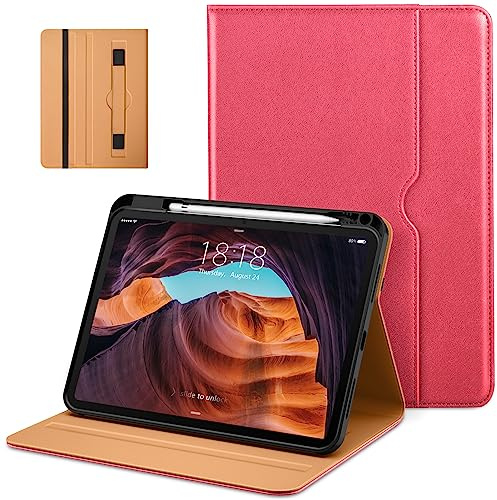 DTTO Hülle für iPad (A16) 11. Generation 11 Zoll 2025, iPad 10. Generation 10,9 Zoll 2022, Premium Leder Business Folio Stand Cover mit Bleistifthalter - Auto Wake/Sleep, Wassermelonenrot