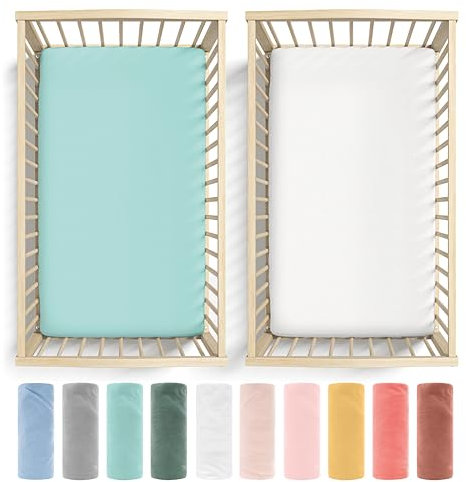 Bunnyjik 2 x Spannbettlaken für Kinderbetten 140 x 70 cm – Einzelbettdicke 100 % reine Baumwolle 70 x 140 cm – Qualität gekämmtes Jersey Bettlaken für Kinderbett 140 x 70 cm, Spannbettlaken, 20 cm