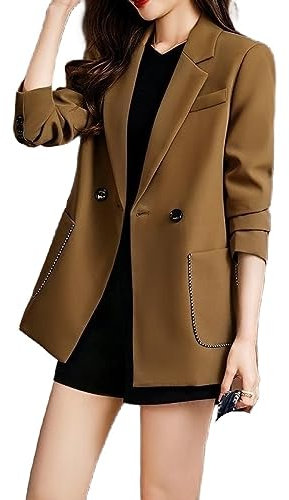 Blazer Für Damen,Lässige Damen-Anzugjacke, Langärmelig, Quadratische Taschen, Knopfanzug, Mantel, Braun, Gekerbtes Revers, Stilvoller Blazer-Anzug, Strickjacke, Büro-Arbeitsanzug, Elegantes, Ele
