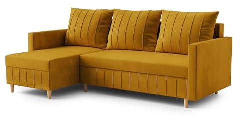 Ecksofa “FOX” mit Schlaffunktion und Bettkasten - Sofa Bettsofa Couch L form 3 Sitzer Schlafsofa Schlafcouch - Eckcouch Möbel für Wohnzimmer 224 x 146 x 98 cm. Sofabett - Liegefläche: 200 x 135 cm