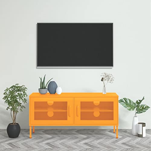Mobile TV Giallo Senape 105x35x50 cm in Acciaio, Mobiletto TV, TV per Soggiorno, Tavolino Porta TV per Soggiorno, Camera da Letto