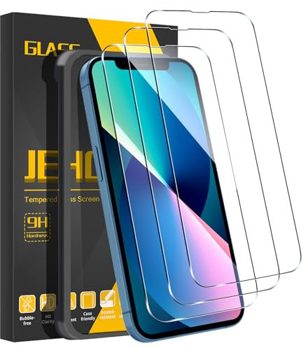 JEHOO Screen Protector for iPhone 13/iPhone 13 Pro and iPhone 14, [3 Pack]Premium Tempered Glass with Alignment Tool, Anti-Scratch, High Transparency, Anti-fingerprint, Bubble-Free, Easy Installation