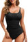 Vancavoo Costume da Bagno Intero Donna Costumi Piscina Push Up a Vita Alta Bikini Un Pezzo con Spalline Regolabili Beachwear Swimsuit Spiaggia Estate,Nero,L