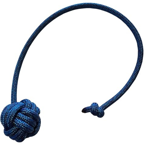 Themahund Wurfknoten Affenfaust Hundespielzeug, Handmade in Germany, Blau | Zerrspielzeug & Wurfspielzeug aus robustem Nylon-Polyamid, 4 cm Knoten, 35-40 cm Seillänge