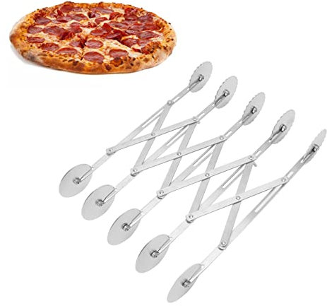 Pwshymi 5 Wheel Pizza Cutter, Stainless Steel Retractable Pastry Cutter Roller Kitchen Baking Accessory for Cake Dough