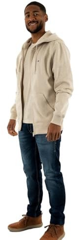 Tommy Jeans Herren Hoodie mit Reißverschluss Flag Zip Thru mit Kapuze, Elfenbein (Newsprint), L