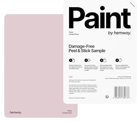 Hemway - Peel & Stick Sample for Our Interior Paint - Candy Floss Pink | A5 Damage-Free, Accurate Colour Swatch | Test Our Matt Finishes for Interior Decor | Easy to use and eco-friendly