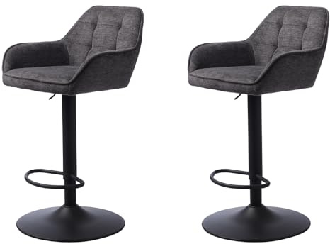 FJORDFORM Barhocker, 2'er Set, Trompetenfuß, Polsterstuhl, Hebe- und Senkfunktion, 360°-Schwenkfunktion, Dunkelgrau