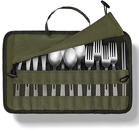 Cutlery Storage Bag, Cutlery Roll Pouch, Mulitfunctional Camping Equipment Cutlery Pouch, BBQ Chopsticks Picnic Carrying Accessories for Camping, Hiking