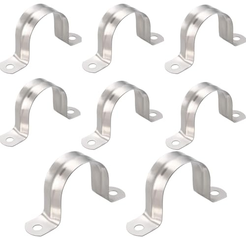 TOP-VIGOR 8Pcs 35mm(1.4) Rigid Pipe Strap, 2 Holes 304 Stainless Steel Tension Tube Clip Clamp for Fixing Tube Pipe Wire