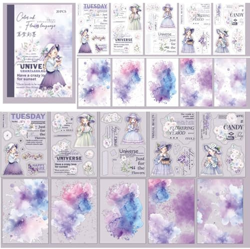 Alideco Muzicaimo Scrapbook-Aufkleber, Vintage-Stil, literarisches Mädchen, englische Blume, Patchwork-Aufkleber, Buch für Erwachsene, Sticker, Journaling-Aufkleber für Scrapbooking (Muzicaimo)