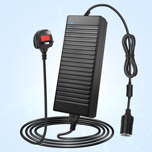 LightingWill Mains to 12V Adapter, 12V 10A Power Supply Car Socket with UK Plug, AC 240V to DC 12V Transformer, Universal Car Charger Converter for Car Accessories, Household