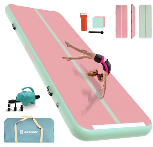 AKSPORT Air Matte Track Tumbling Matte,3/4/5/6m Aufblasbar Gymnastikmatte Turnmatte Tumbling Matten 10/20cm hoch mit Luftpumpe für Zuhause/Taumel/Turnhalle/Ausbildung/Cheerleading