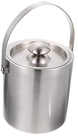 Amosfun Cubo De Hielo con Asa De 2 L para Bar Almacenamiento De Vino Hogar Ktv Acero Inoxidable Ligero