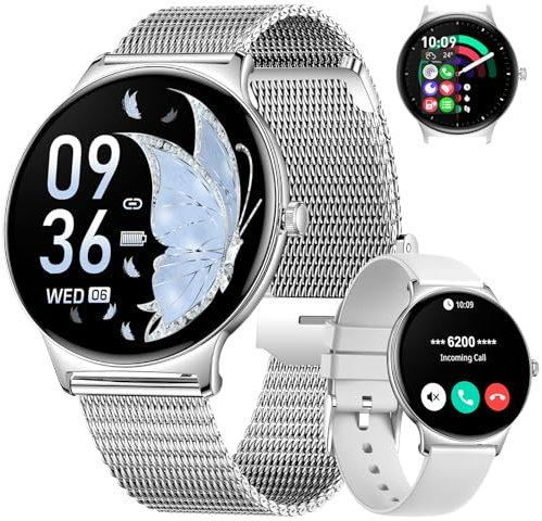 HIRREO Montre Connectée Femme avec Appel Bluetooth pour Android iOS,argenté