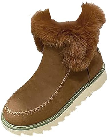 Stiefeletten Damen Winter Angebot Rutschfest Stiefeletten Pelz Schnürung Stiefeletten Damen Winter Winddicht Snow Boots Outdoor Warm Stiefeletten Schwarz Damen Flache Stiefel Outdoor, braun, 39 EU