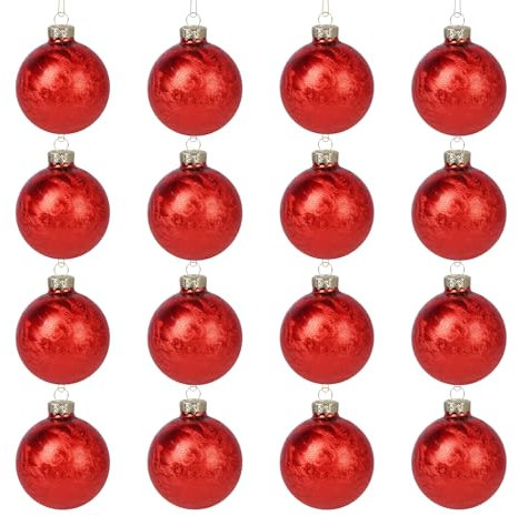 Truevaste 16 Glas-Weihnachtskugeln, Rote Christbaumkugeln ∅ 6 cm, mit Spezieller Federmalverfahren, Weihnachtsdeko für Festtage und Partys