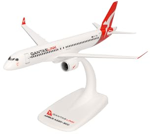 Herpa Snap-fit airplane model QantasLink Airbus A220-300 on scale of 1:200, plastic miniature with pedastal, model building, collectors edition