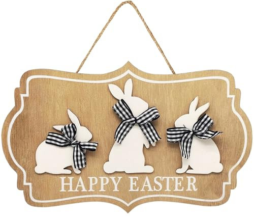 Susan's Choice Türschild Ostern, Osterdeko Holz zum Aufhängen, Osterdeko mit Hasen, Zum Aufhängen an Haustür, Wände, Fenster (Holz, 22x13cm)