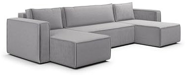 KEF-MEBLE Ecksofa Porto – U-Form – 309x88x185 cm – Mit Schlaffunktion – Liegefläche 135x276 cm – Stauraum für Bettwäsche – Wellenfederung und Schaumstoff - Poso 55