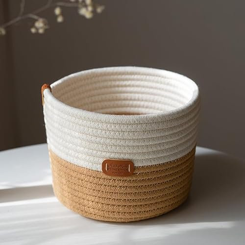 LilyDECO Cesta tejida de cuerda de algodón de 18 x 14 cm, macetas de yute para interiores, para plantas, juguetes, manualidades, decoración rústica del hogar