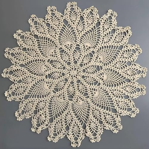 Yizunnu Spitzendeckchen, handgefertigt, gehäkelt, Vintage, runde Tischdecke, Deckchen, Baumwoll-Tischdecke, Durchmesser 60 cm, Weiß