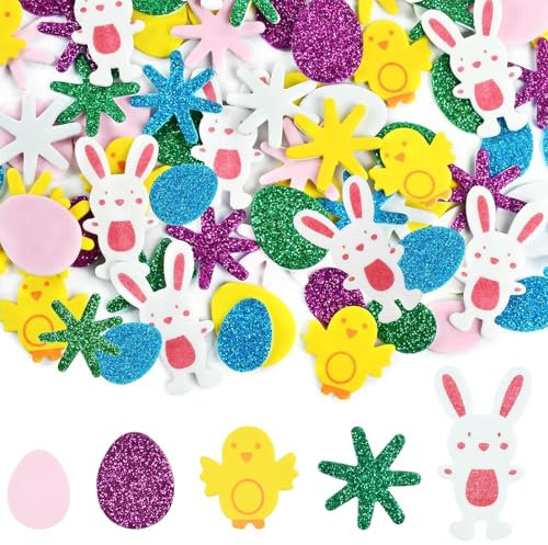 300 Stück Ostern Basteln Aufkleber, Ostereier Aufkleber, Glitzer Schaumstoff Aufkleber, Ostern Moosgummi Aufkleber, Ei Hasen Küken Blumen Aufkleber, Osterdeko DIY, Oster Kunsthandwerk, Partyartikel