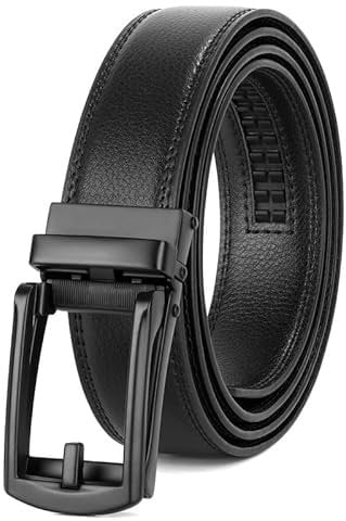 JasGood Herren Ledergürtel Automatische Ratsche Gürtel für Herren Leder Gürtel 33mm Breit mit Verstellbarer Automatische Schnalle für Anzug Geschäft Lässig,Black,115cm
