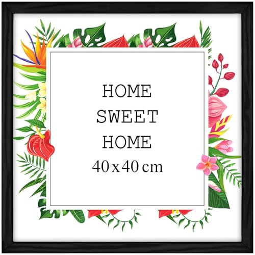 MG Design Schwarz Bilderrahmen 40 x 40 cm – Aus echtem Holz mit Acrylglas, zum Aufhängen & Aufstellen, für Fotos, Poster & Puzzle