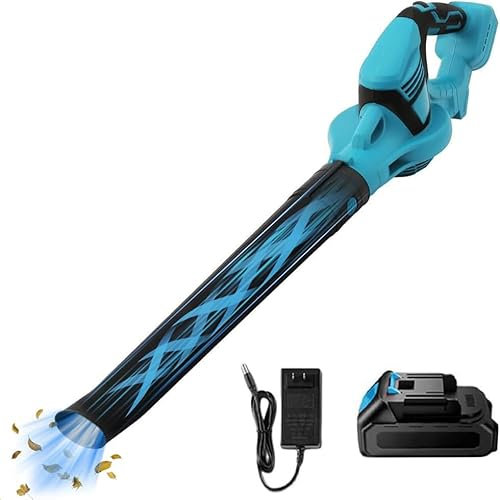 Souffleur de Feuilles 21V, souffleur à Feuilles avec Batterie 2,0Ah, 800W, 2 Modes de Vitesse Souffleur de Feuilles san Fil 210km/h, pour Jardin, Dépoussiérer et Soufflage de Neige (1× Batterie Bleu)