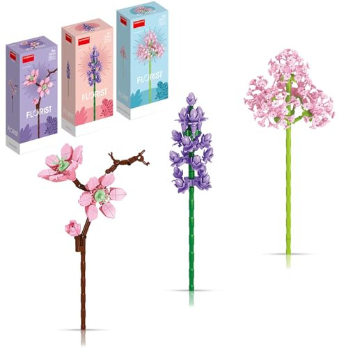 Prmape Kit di Costruzione Bouquet di Fiori, 3 Set Costruzioni Fiori e Piante, Kit di Costruzione di Fiori, Blocchi da Costruzione per Bouquet, Regali per Valentino Festa Della Mamma Compleanni