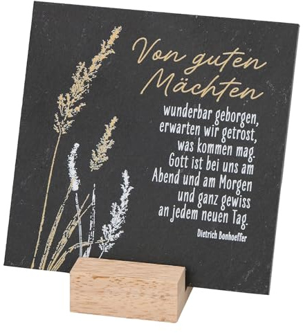 Von guten Mächten: Schiefer-Tafel | Edle Wand-Deko aus Natur-Schiefer - 14,5x14,5 cm mit Aufhängung - Ein Geschenk als Mutmacher & Segen