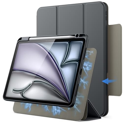 JETech Coque Magnétique Détachable pour iPad Air 11 Pouces M3/M2 (2025/2024), iPad Air 5ᵉ/4ᵉ avec Porte-Stylet, Étui Housse Rotative Amovible, Support Portrait/Paysage (Gris Sidéral)